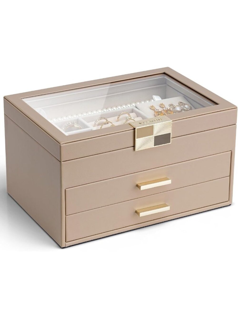 Elegant 4-Layer Jewelry Box Organizer with Glass Window - Stylish Storage